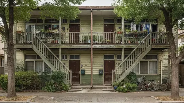 土地活用における節税戦略の対象となる、築22年超の木造アパートの外観イメージ